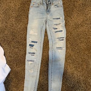 Light wash with dark wash patch jeans